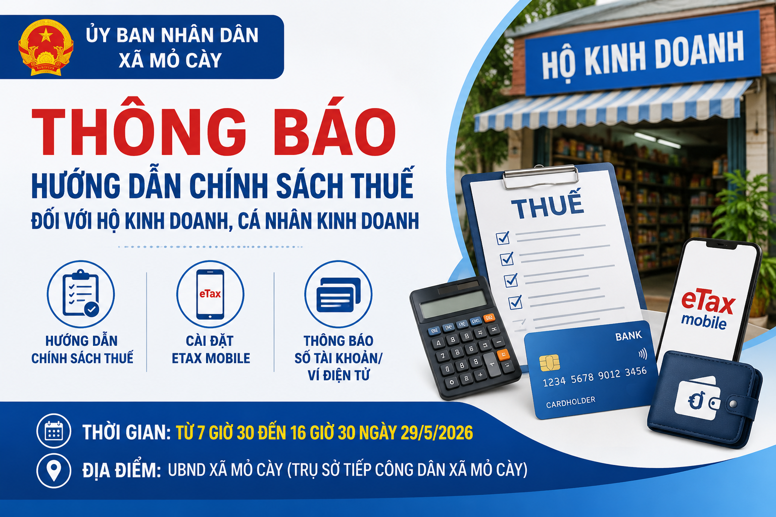 UBND xã Mỏ Cày thông báo hướng dẫn chính sách thuế đối với hộ kinh doanh, cá nhân kinh doan