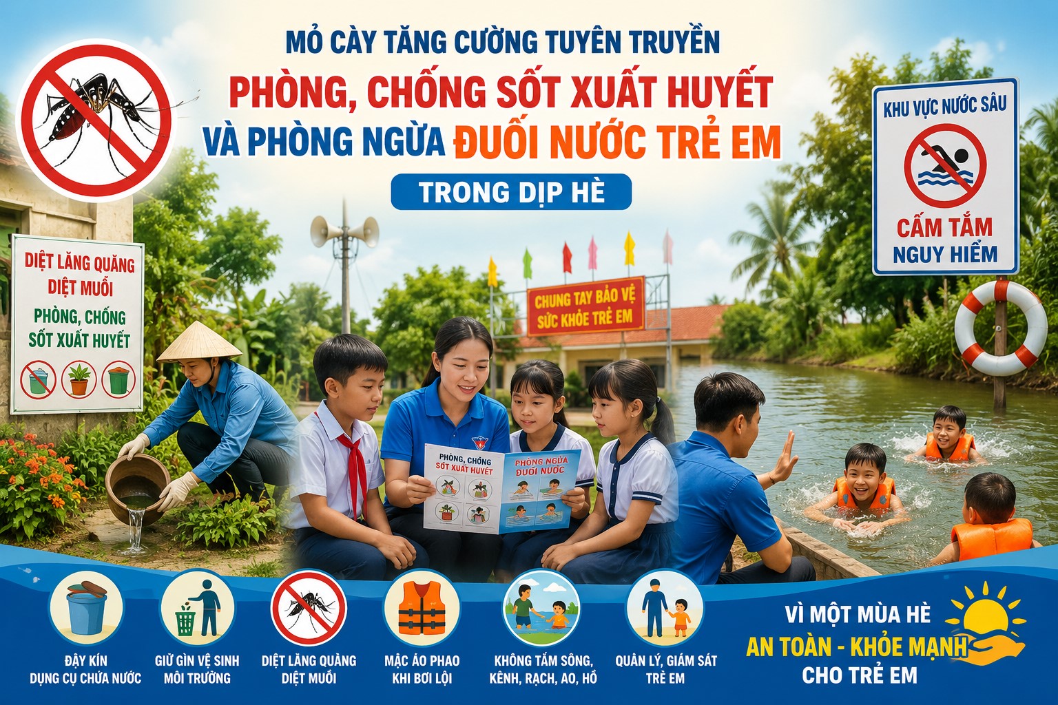 “Mỏ Cày tăng cường tuyên truyền phòng, chống sốt xuất huyết và phòng ngừa đuối nước trẻ em trong dịp hè