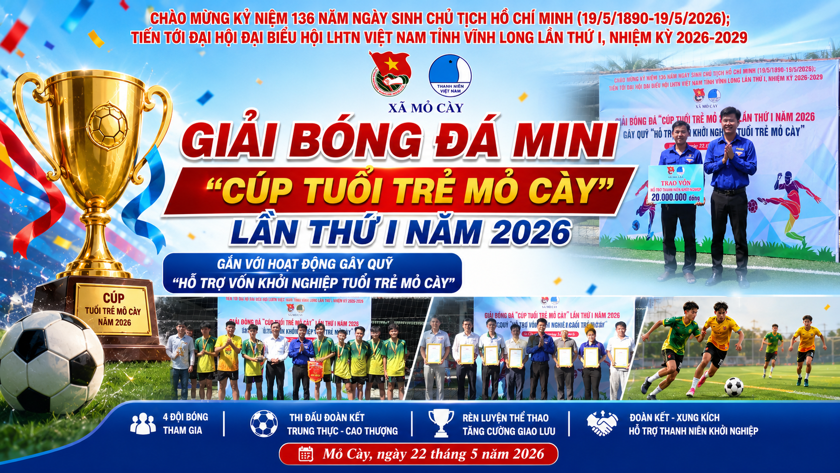 Giải bóng đá mini “Cúp tuổi trẻ Mỏ Cày” lần thứ I năm 2026