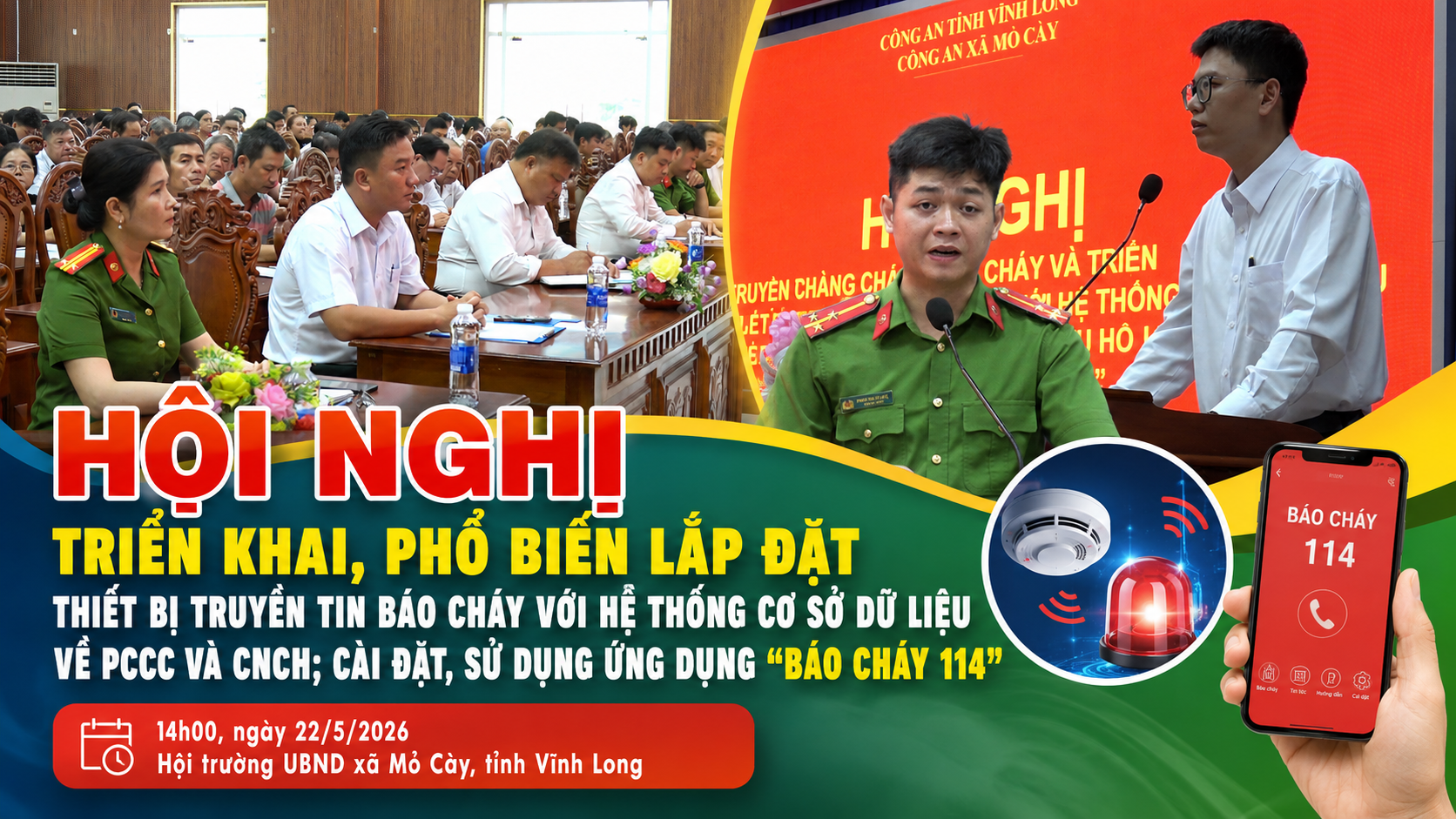 Mỏ Cày tổ chức triển khai phổ biến lắp đặt thiết bị truyền tin báo cháy với hệ thống cơ sở dữ về phòng cháy chữa cháy và cứu nạn cứu hộ, cài đặt và sử dụng ứng dụng “Báo cháy 114”