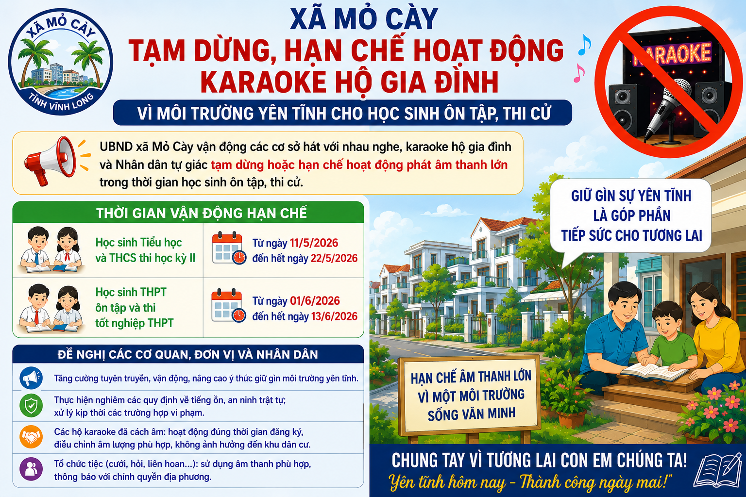 Tạm dừng, hạn chế hoạt động karaoke hộ gia đình trong thời gian học sinh ôn thi